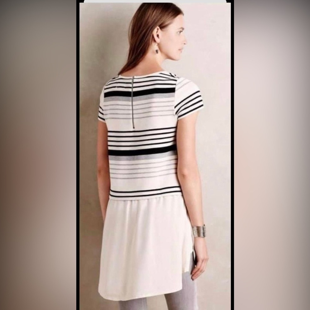 Anthropologie Deletta Striped Tunic High Low Hem Cream Black Grey Size‎ XS-M - Picture 2 of 5